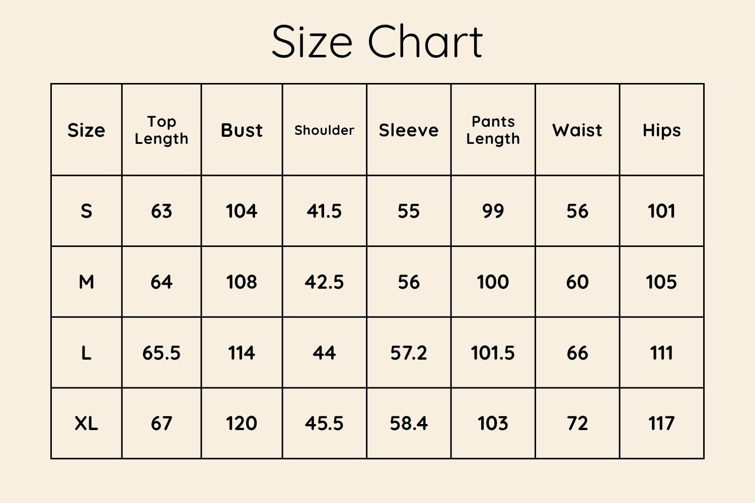 Size Chart CM
