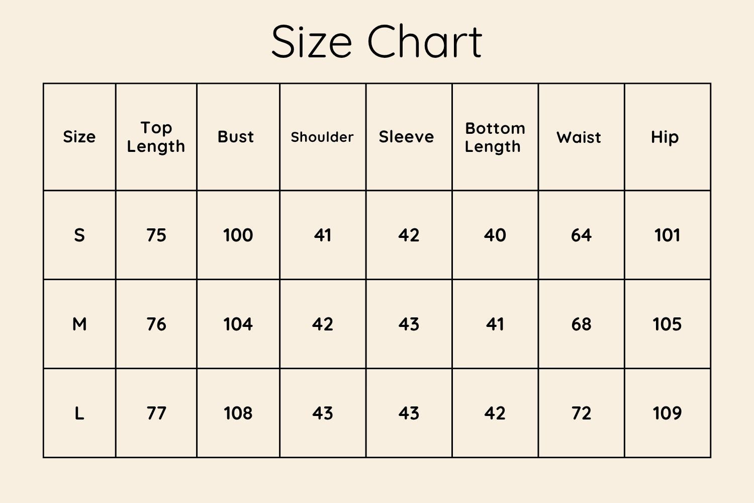 Size Chart CM