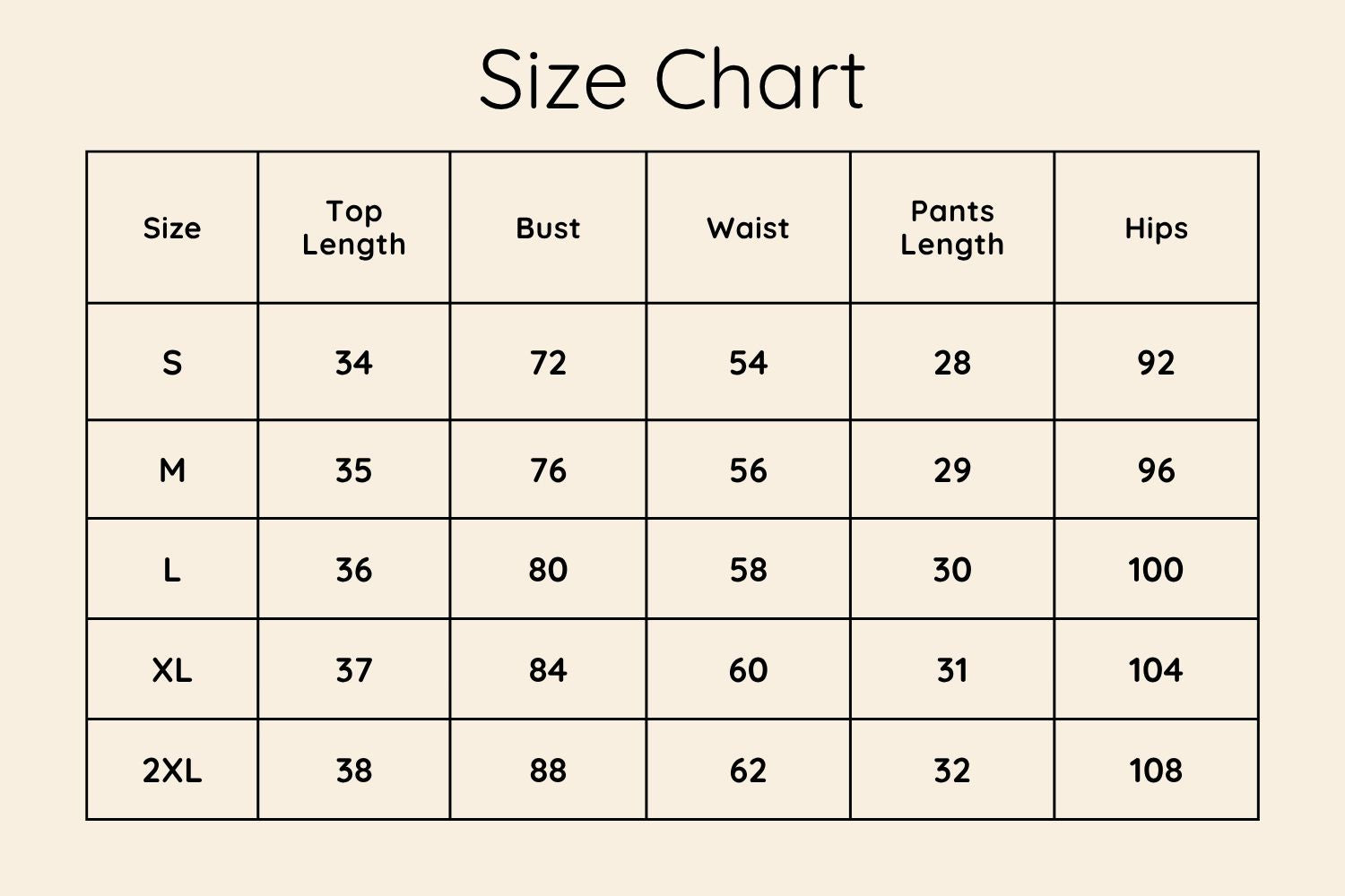 Size Chart CM