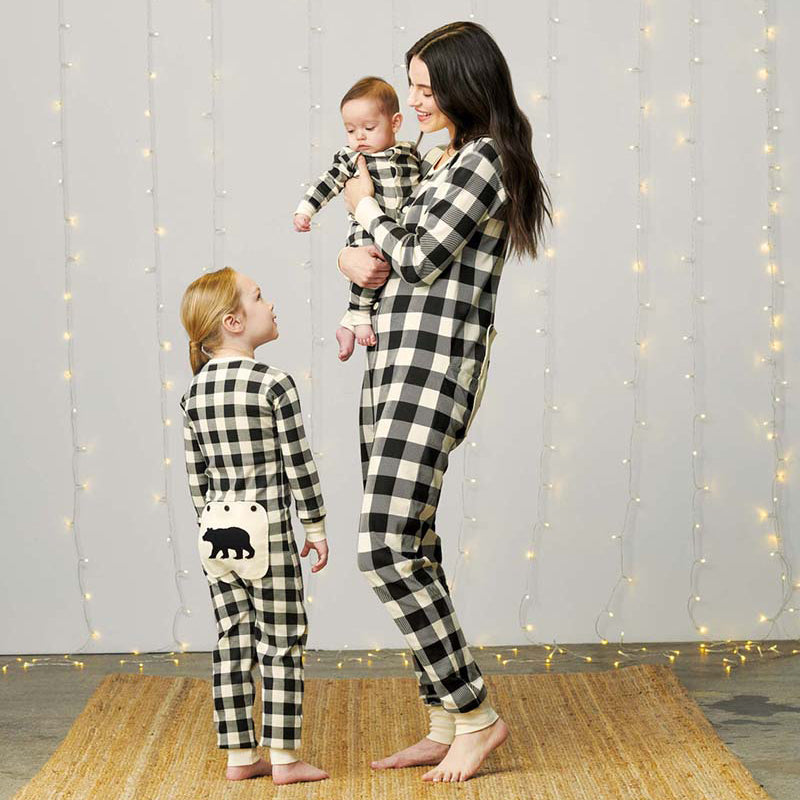 Cream and Black Plaid Family Matching Christmas Jumpsuits