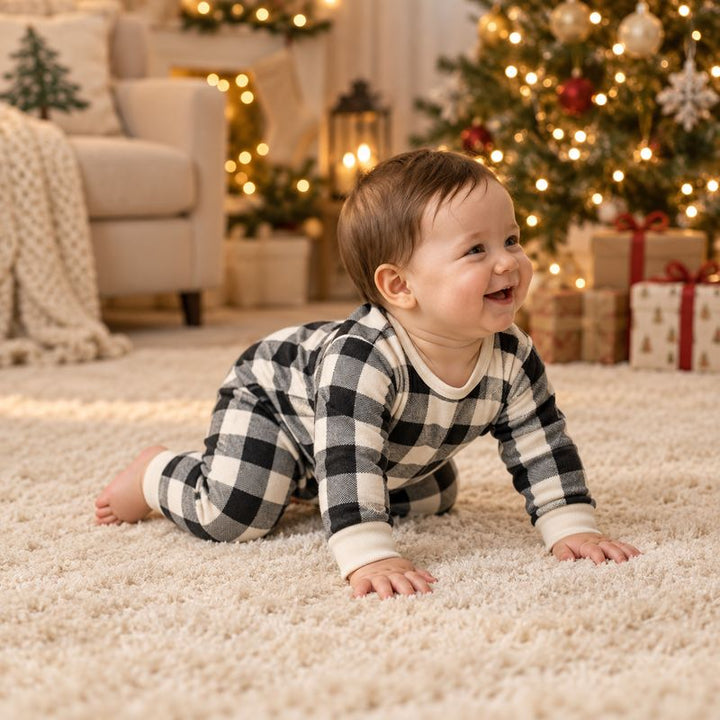 Black & Cream Plaid Bear Family Matching Pyjamas