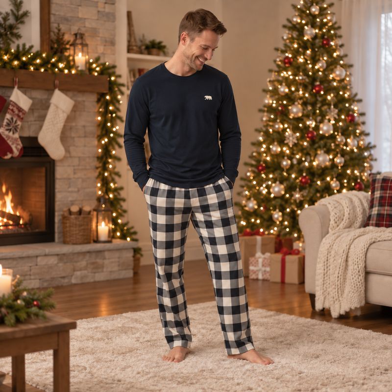 Black & Cream Plaid Bear Family Matching Pyjamas