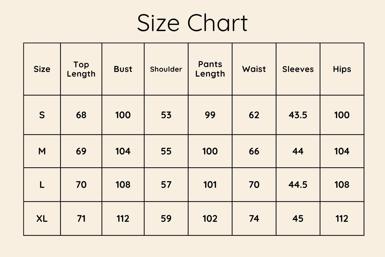 Size Chart CM