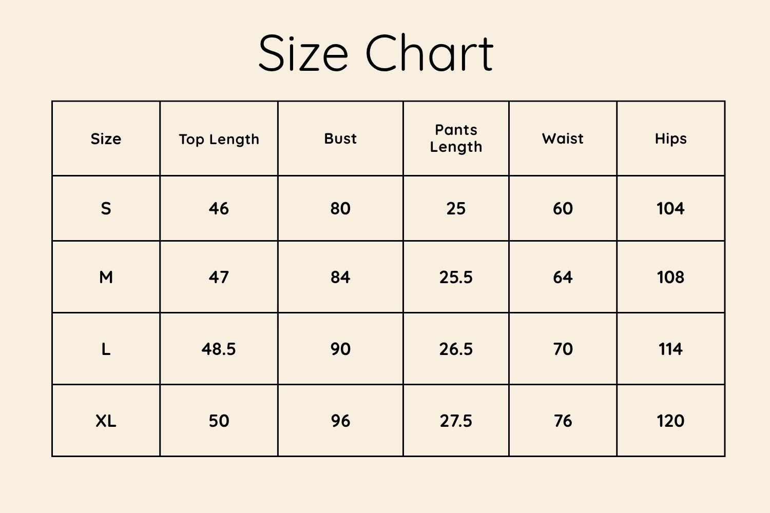 Size Chart CM