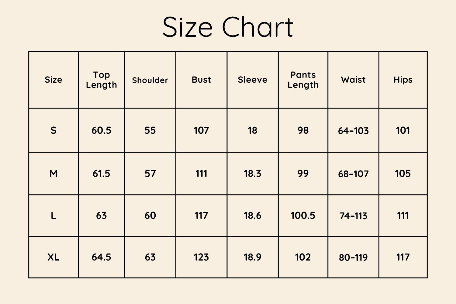 Size Chart CM