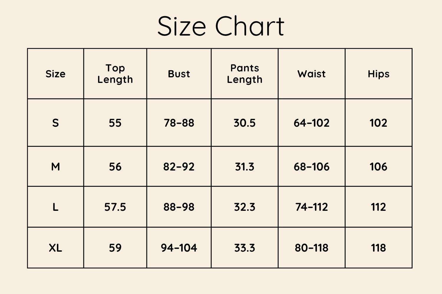 Size Chart CM