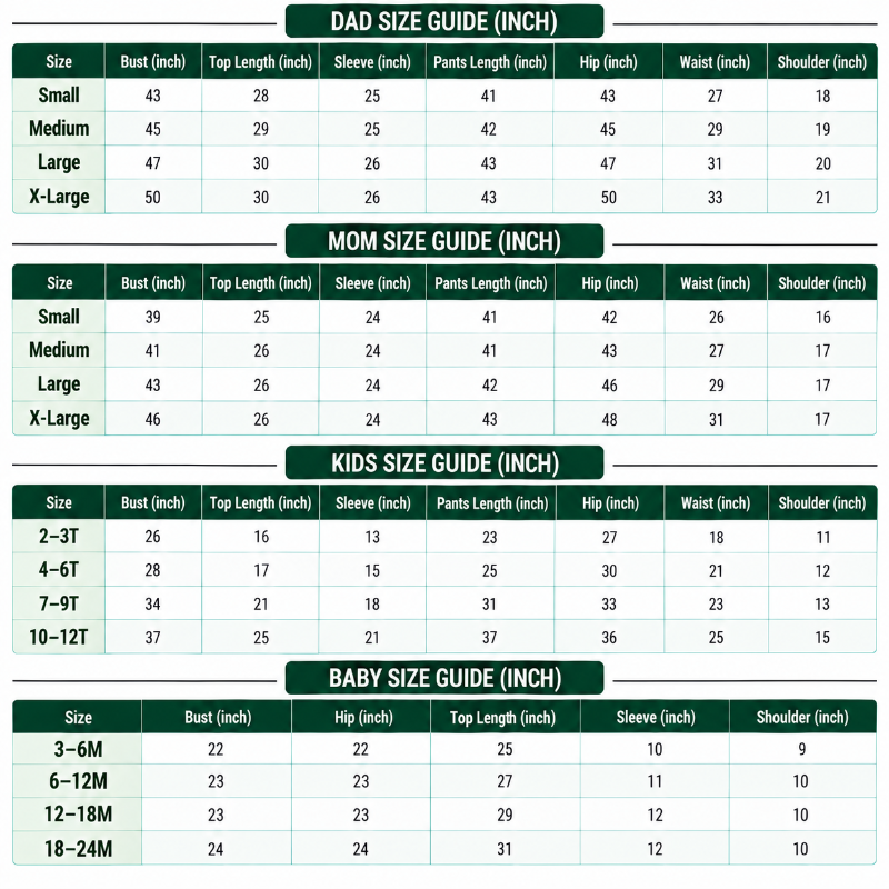 Size Chart Inches