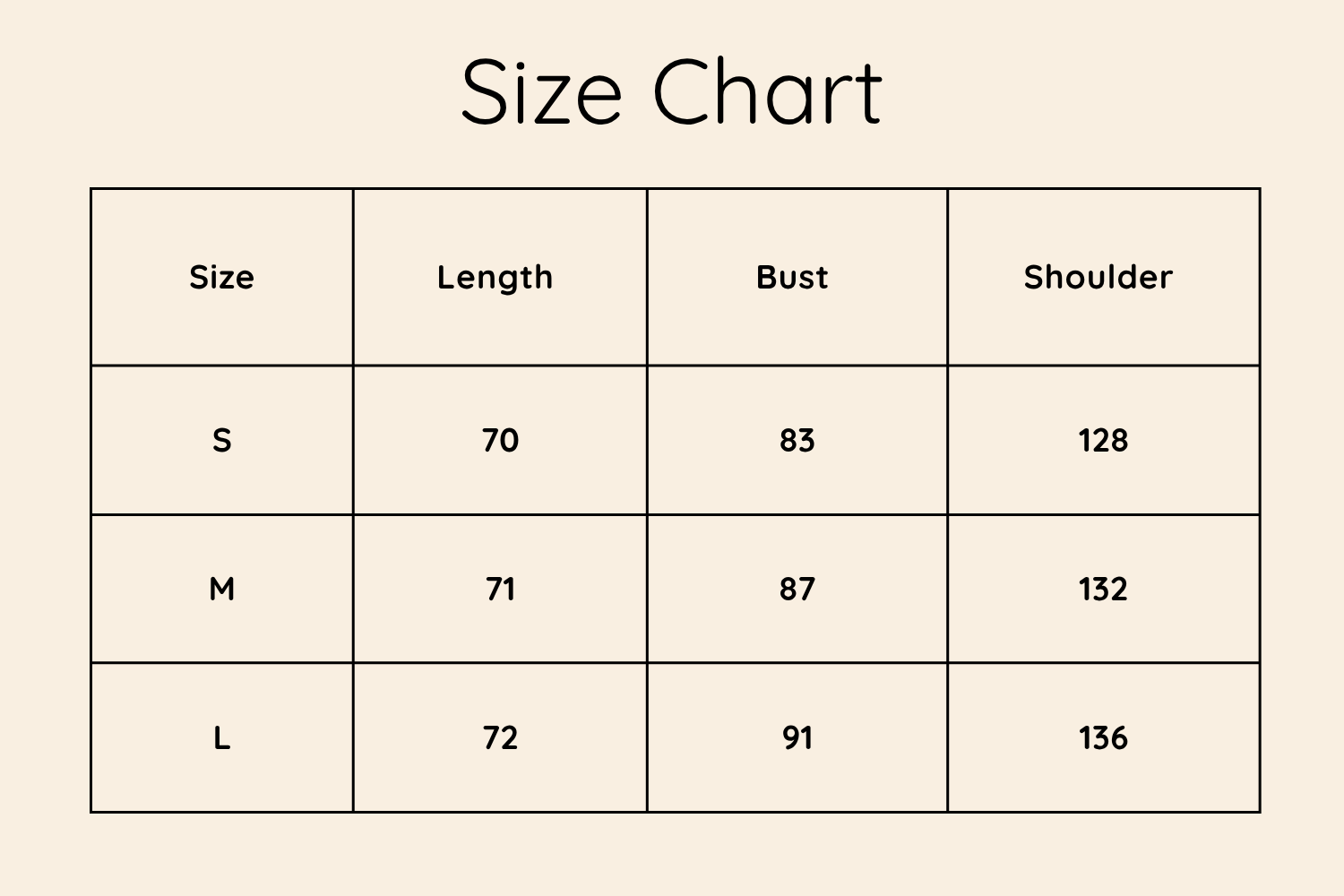 Size Chart CM