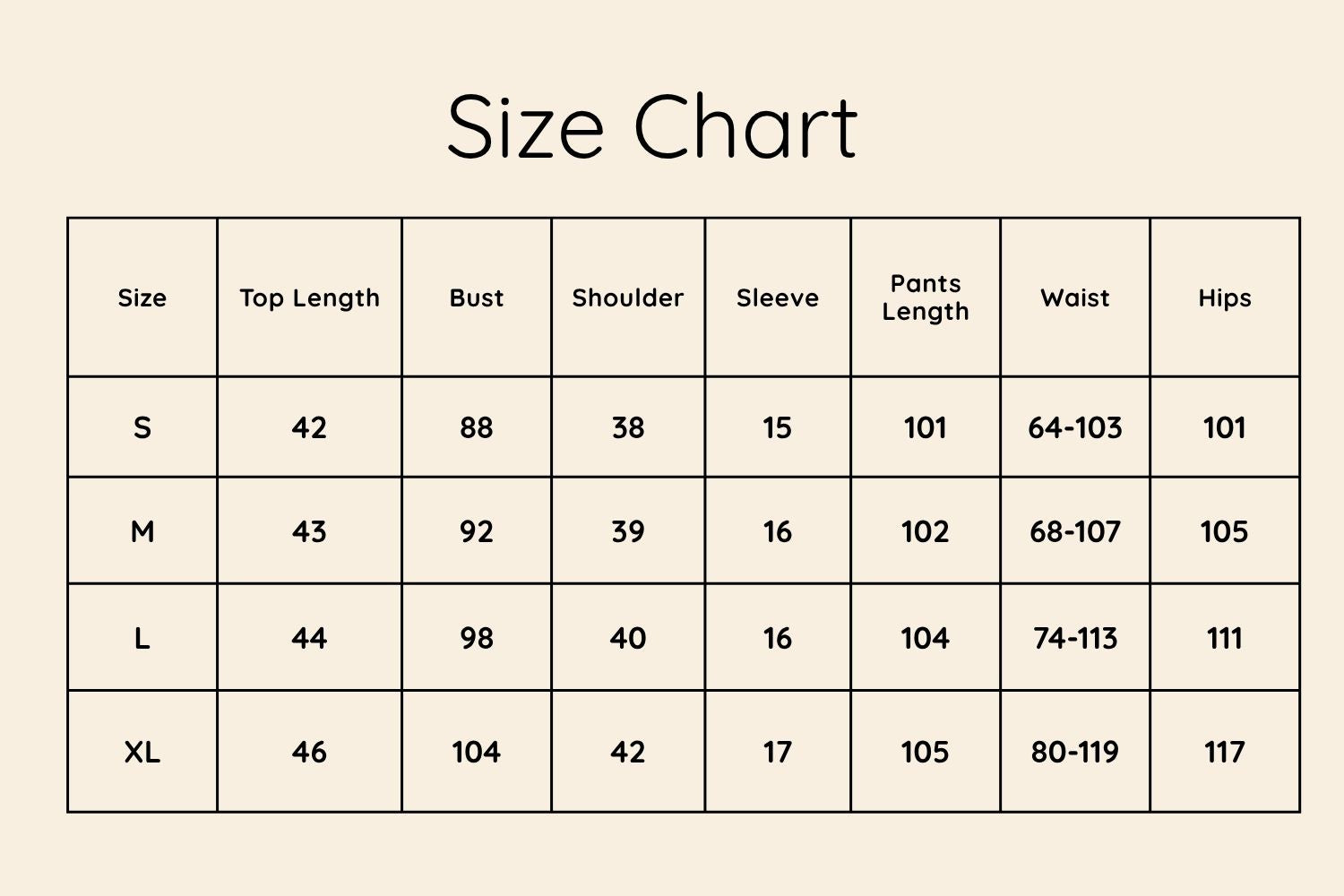 Size Chart CM