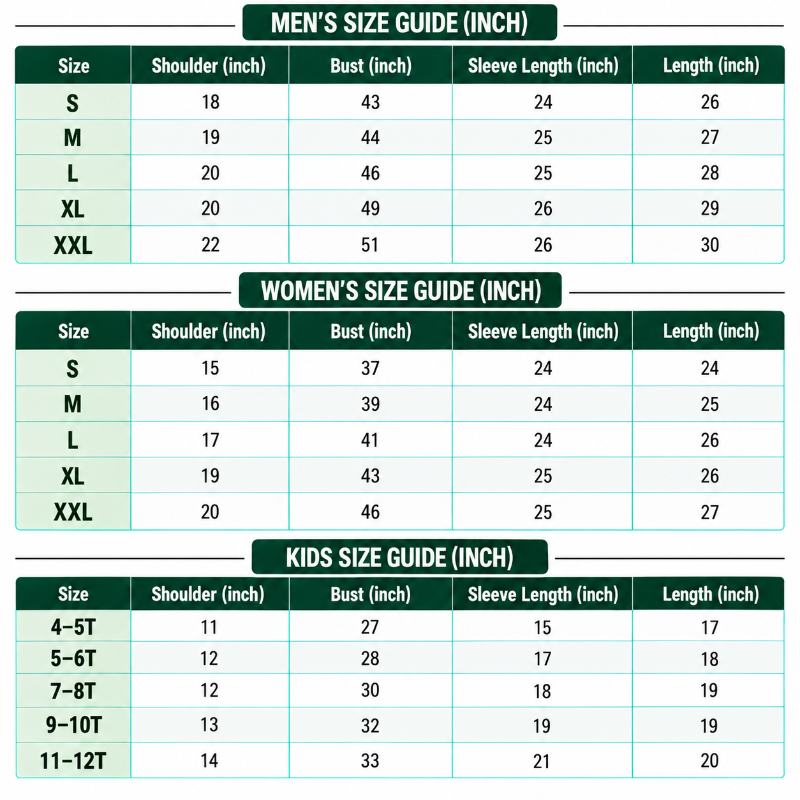 Size Chart Inches