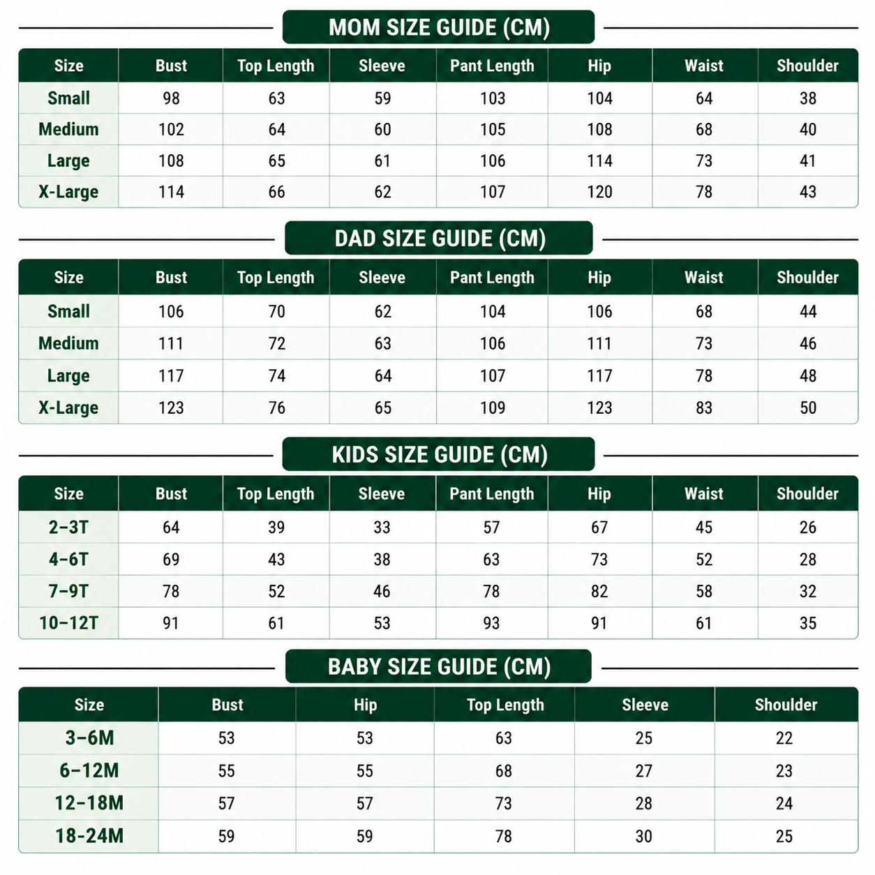 Size Chart CM