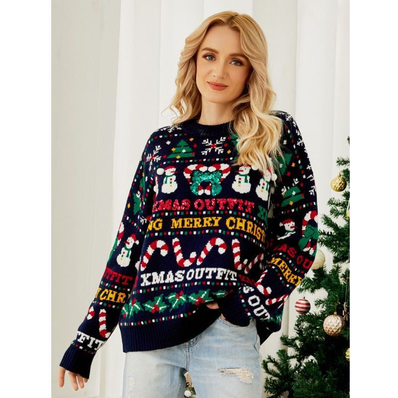Festive Snowman Candy Cane Christmas Jumper