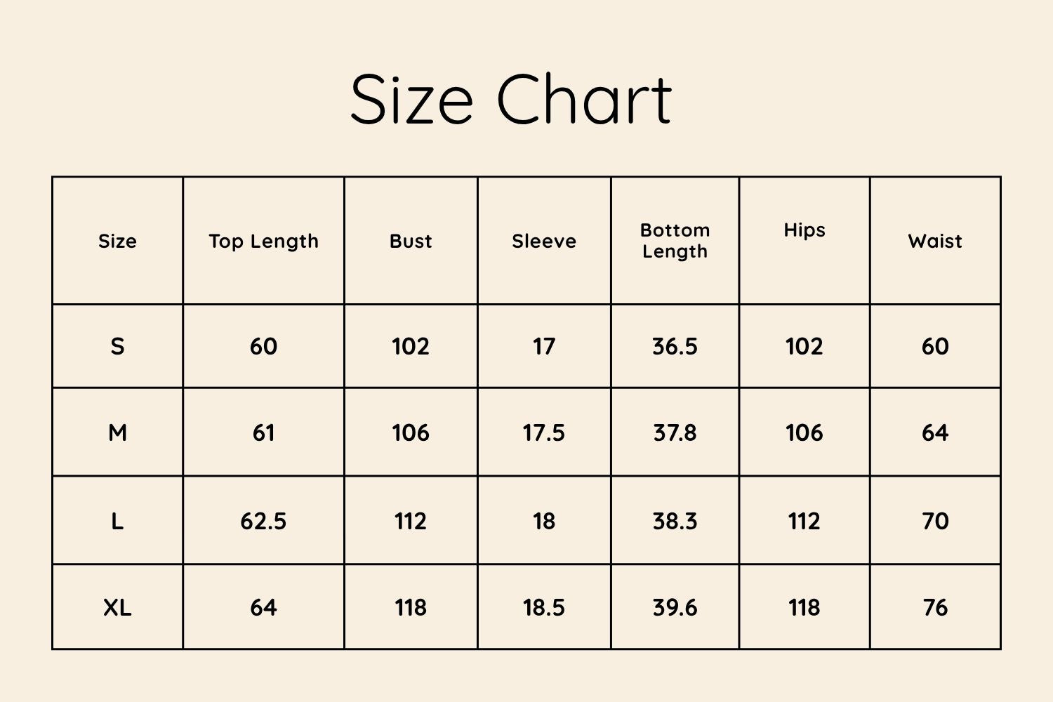 Size Chart CM