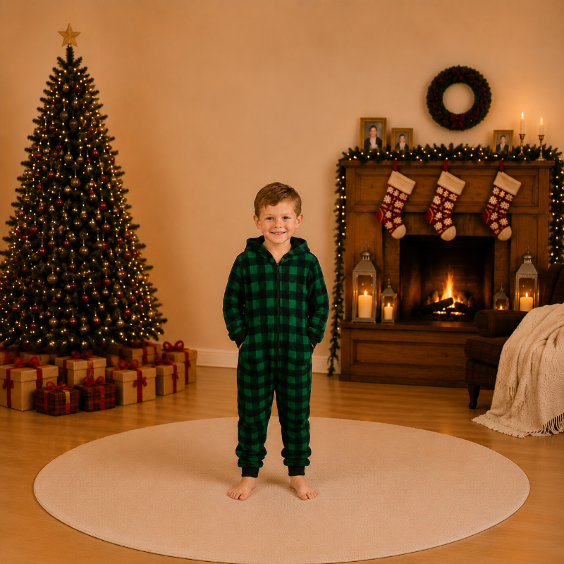 Forest Green Hooded Family Matching Christmas Jumpsuits