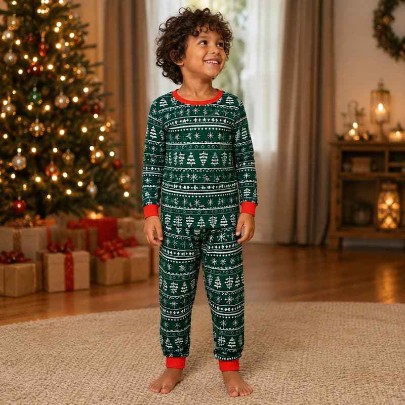 Green Winter Christmas Matching Family Pyjamas