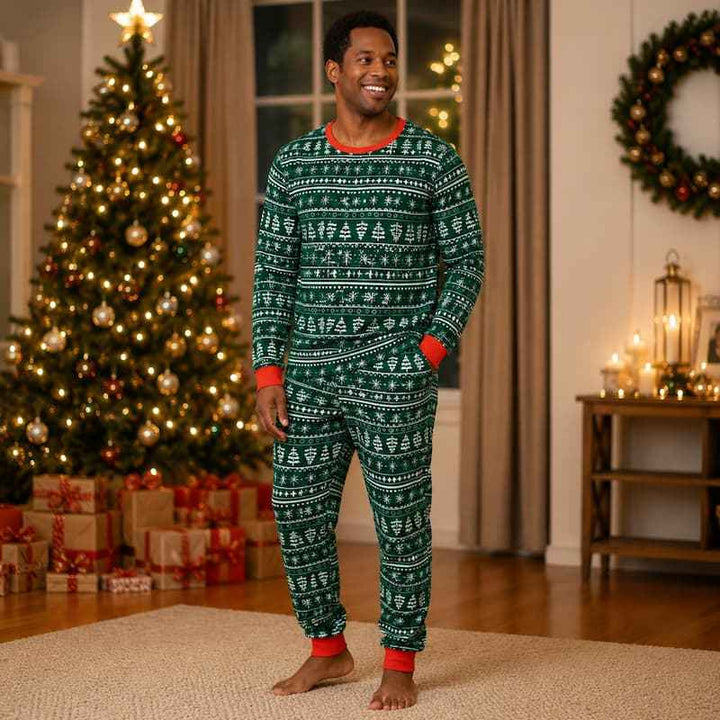 Green Winter Christmas Matching Family Pyjamas
