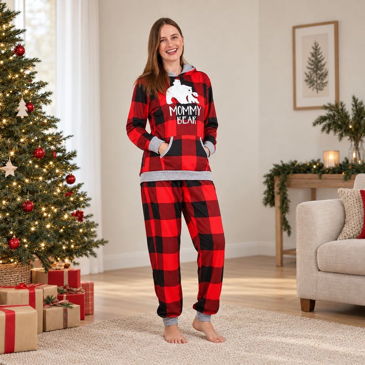 Hooded Plaid Bear Family Matching Christmas Pyjamas