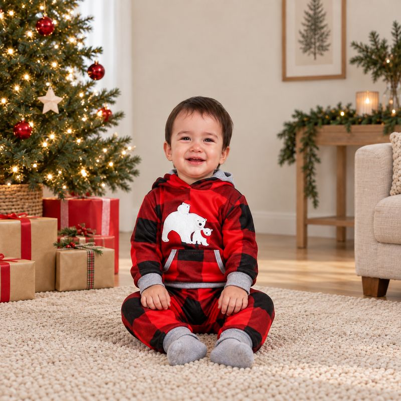 Hooded Plaid Bear Family Matching Christmas Pyjamas