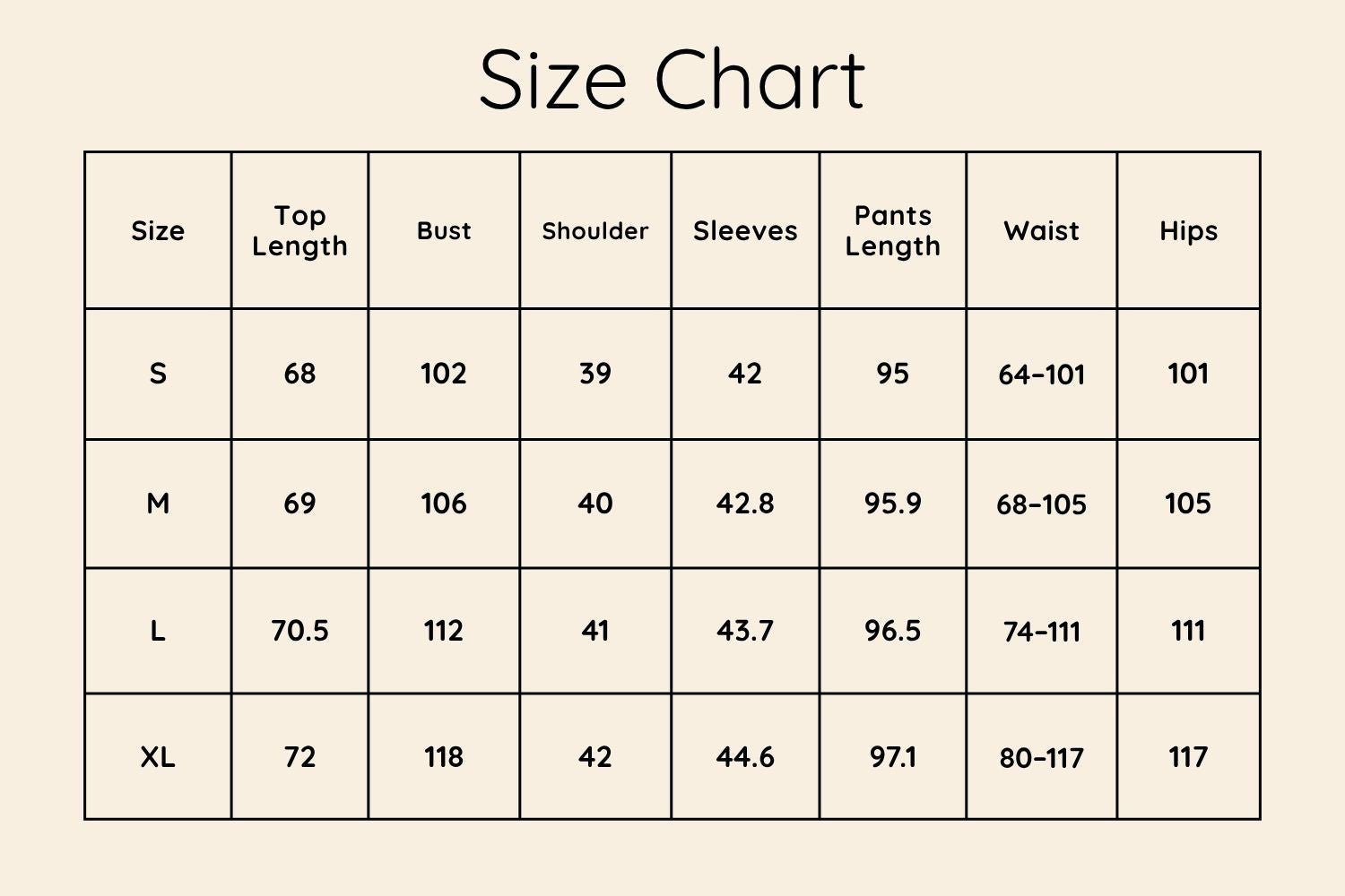 Size Chart CM