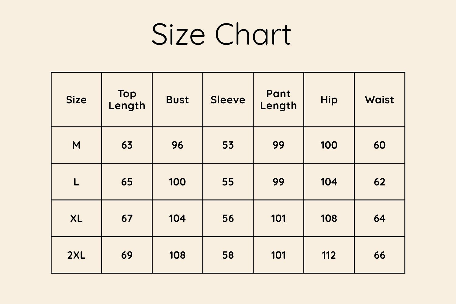 Size Chart CM