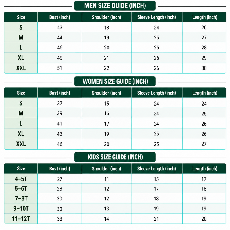 Size Chart Inches