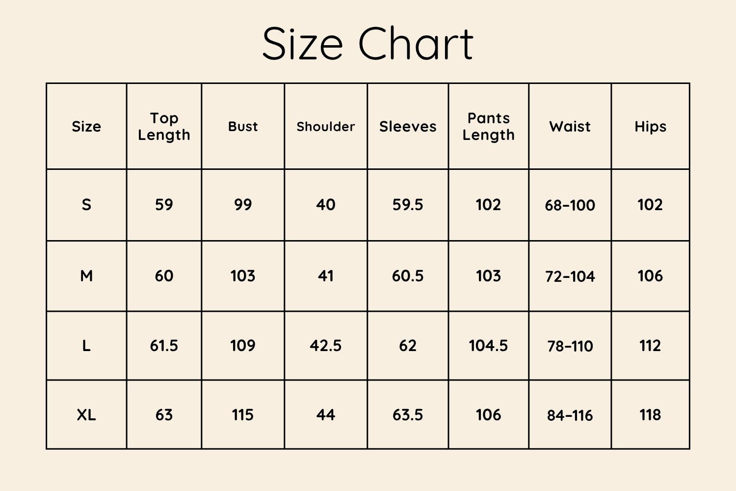 Size Chart CM