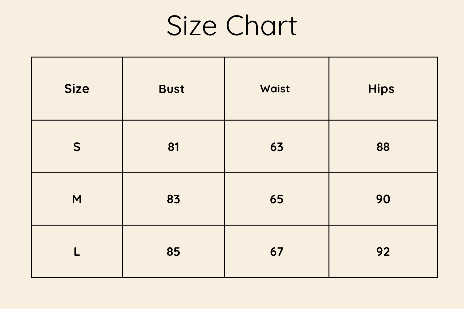 Size Chart CM