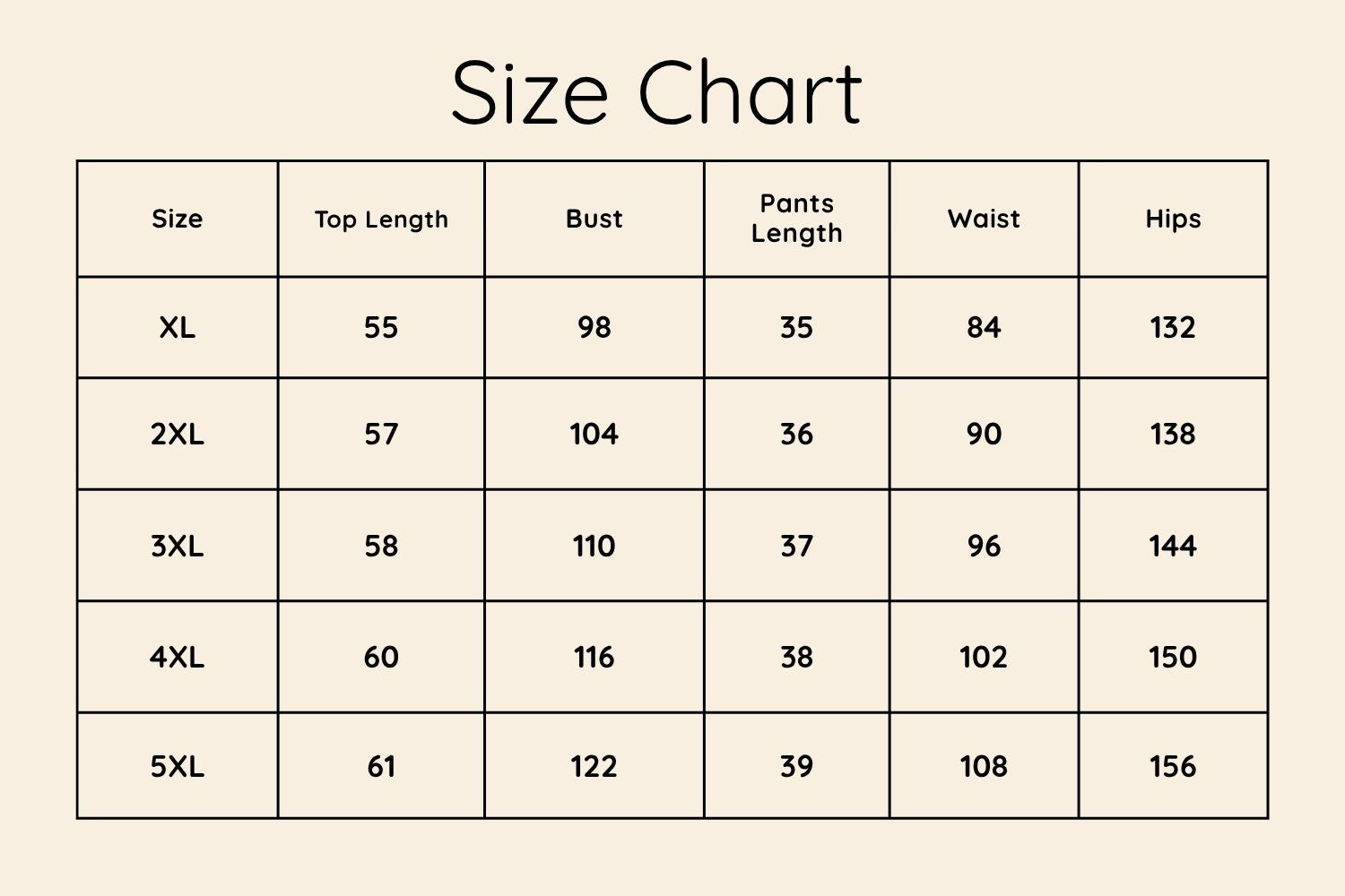 Size Chart CM