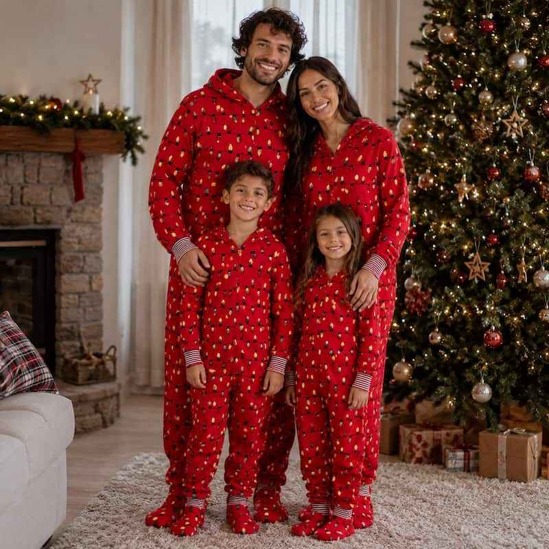Red Light Bulbs Family Matching Christmas Jumpsuits