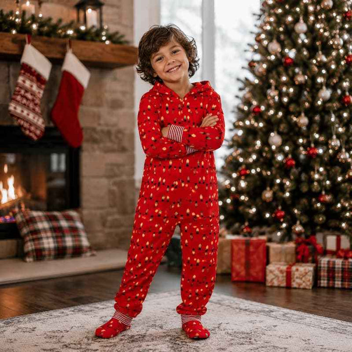 Red Light Bulbs Family Matching Christmas Jumpsuits