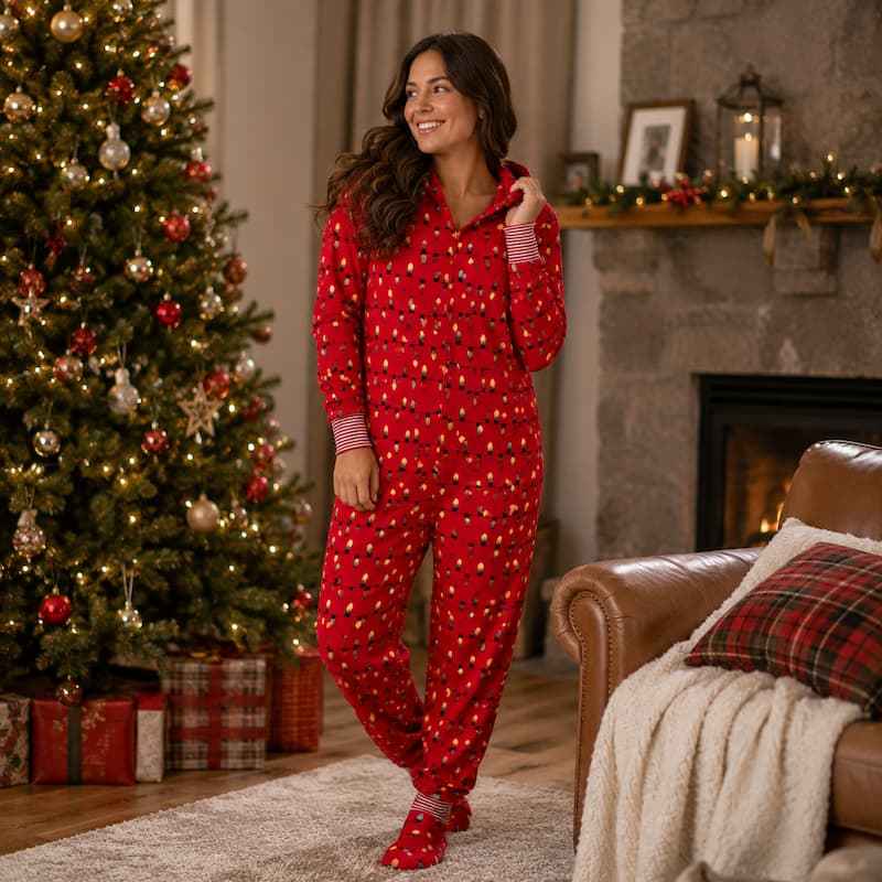 Red Light Bulbs Family Matching Christmas Jumpsuits