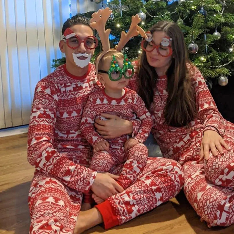 red moose long sleeve family matching christmas pyjamas