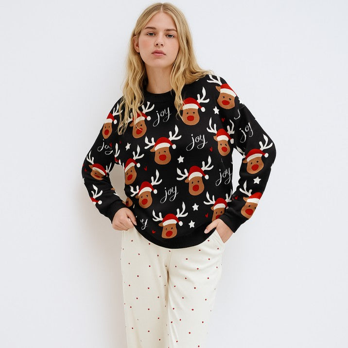 Reindeer With Hat Christmas Women Ugly Sweater