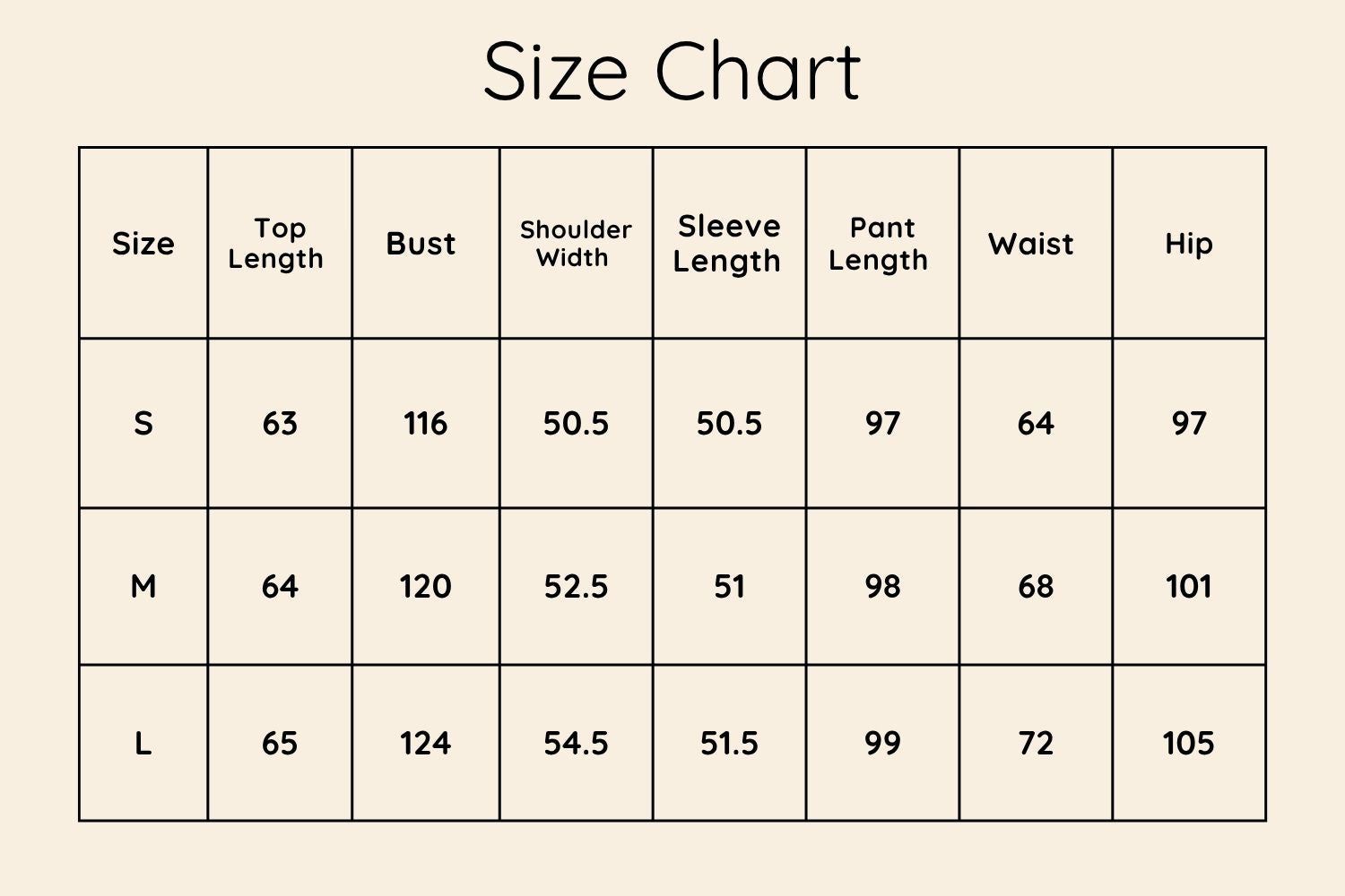 Size Chart CM