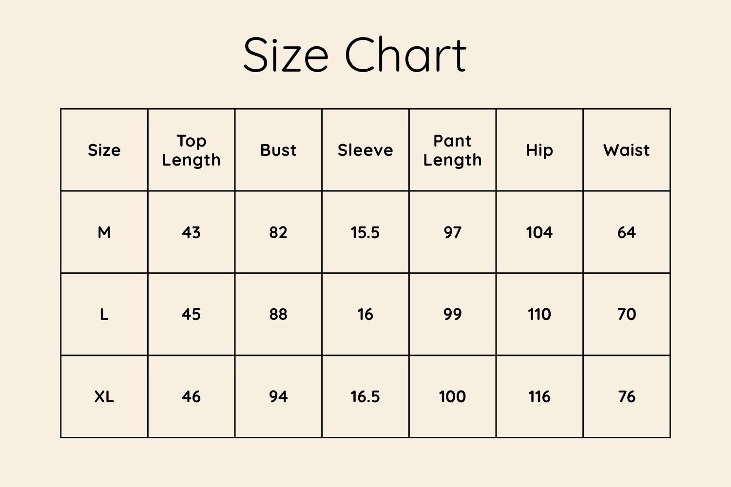 Size Chart CM
