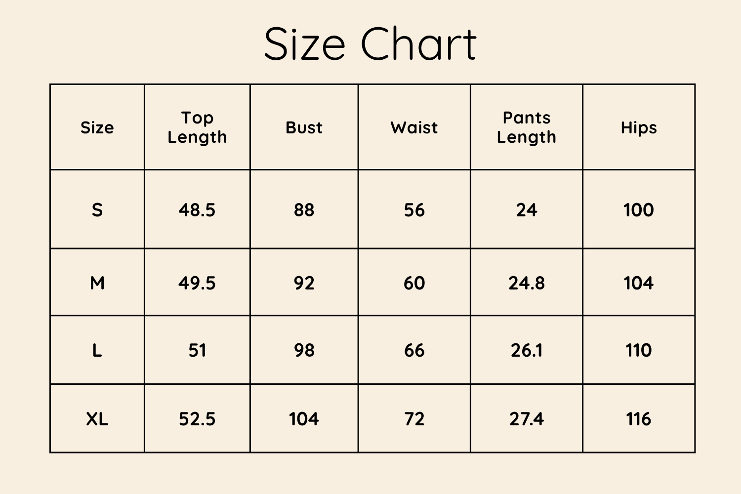 Size Chart CM