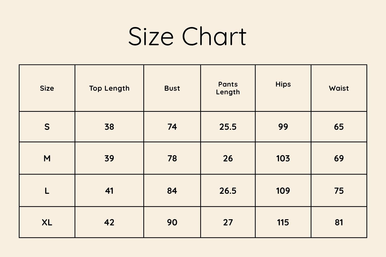 Size Chart CM