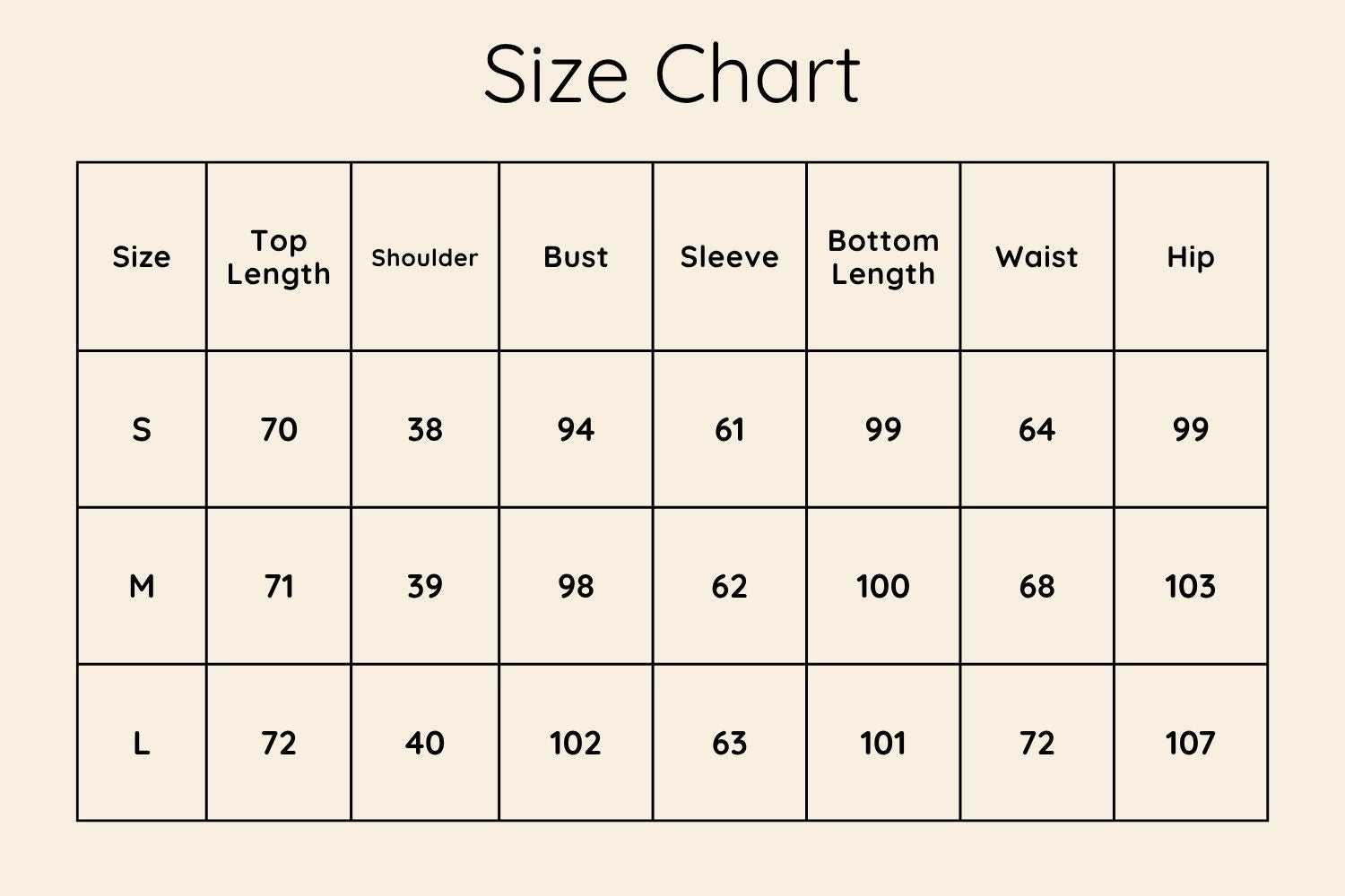 Size Chart CM