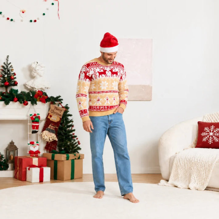Snowflakes and Reindeer Matching Family Christmas Jumpers
