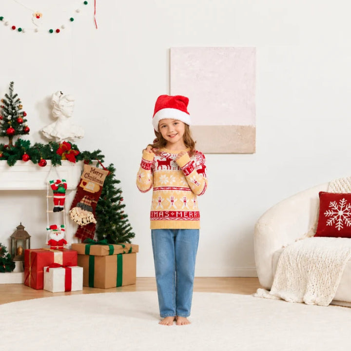 Snowflakes and Reindeer Matching Family Christmas Jumpers

