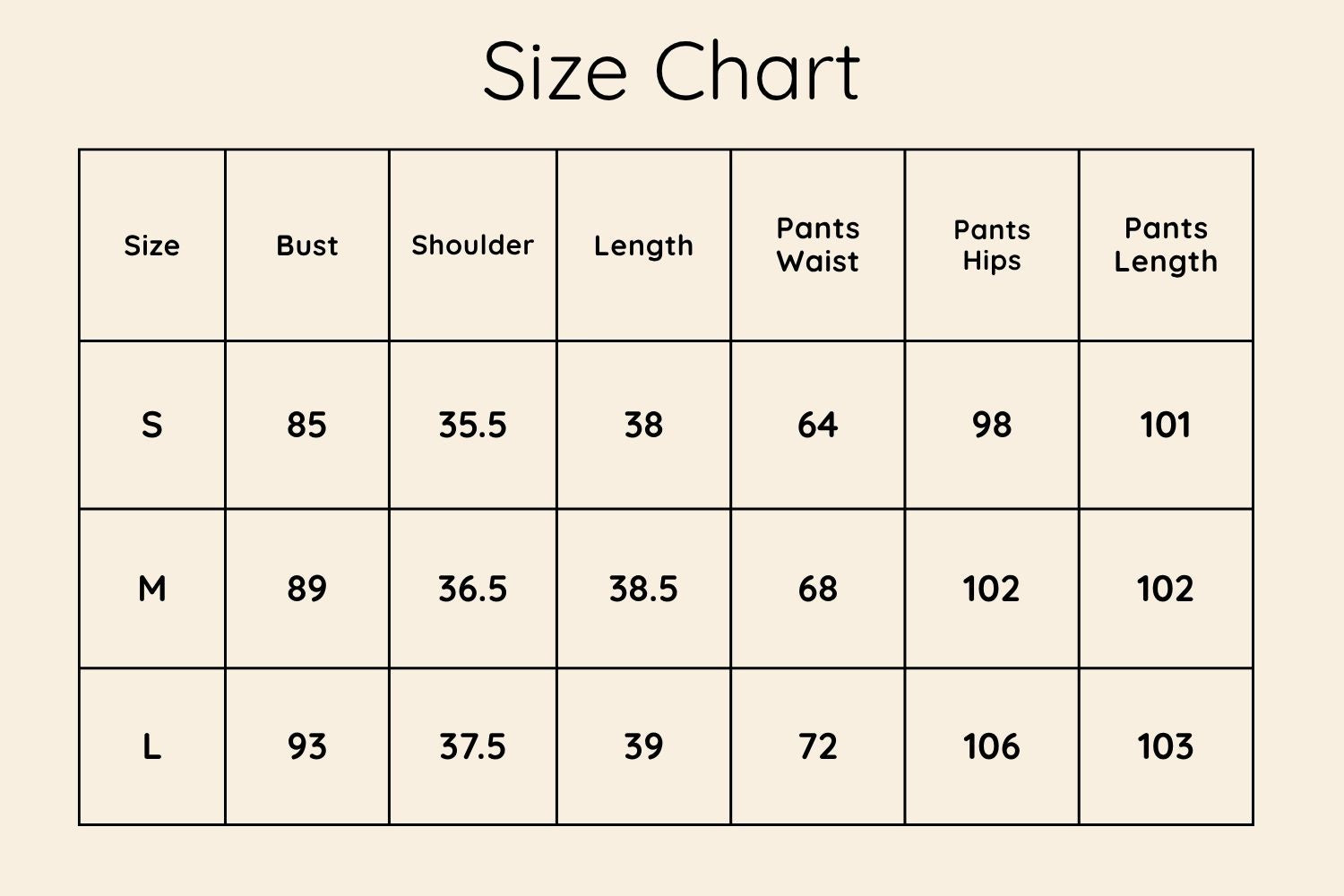 Size Chart CM