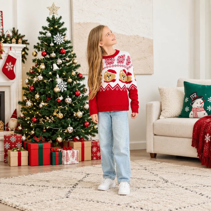 Teddy Bear Fair Isle Matching Family Christmas Jumpers
