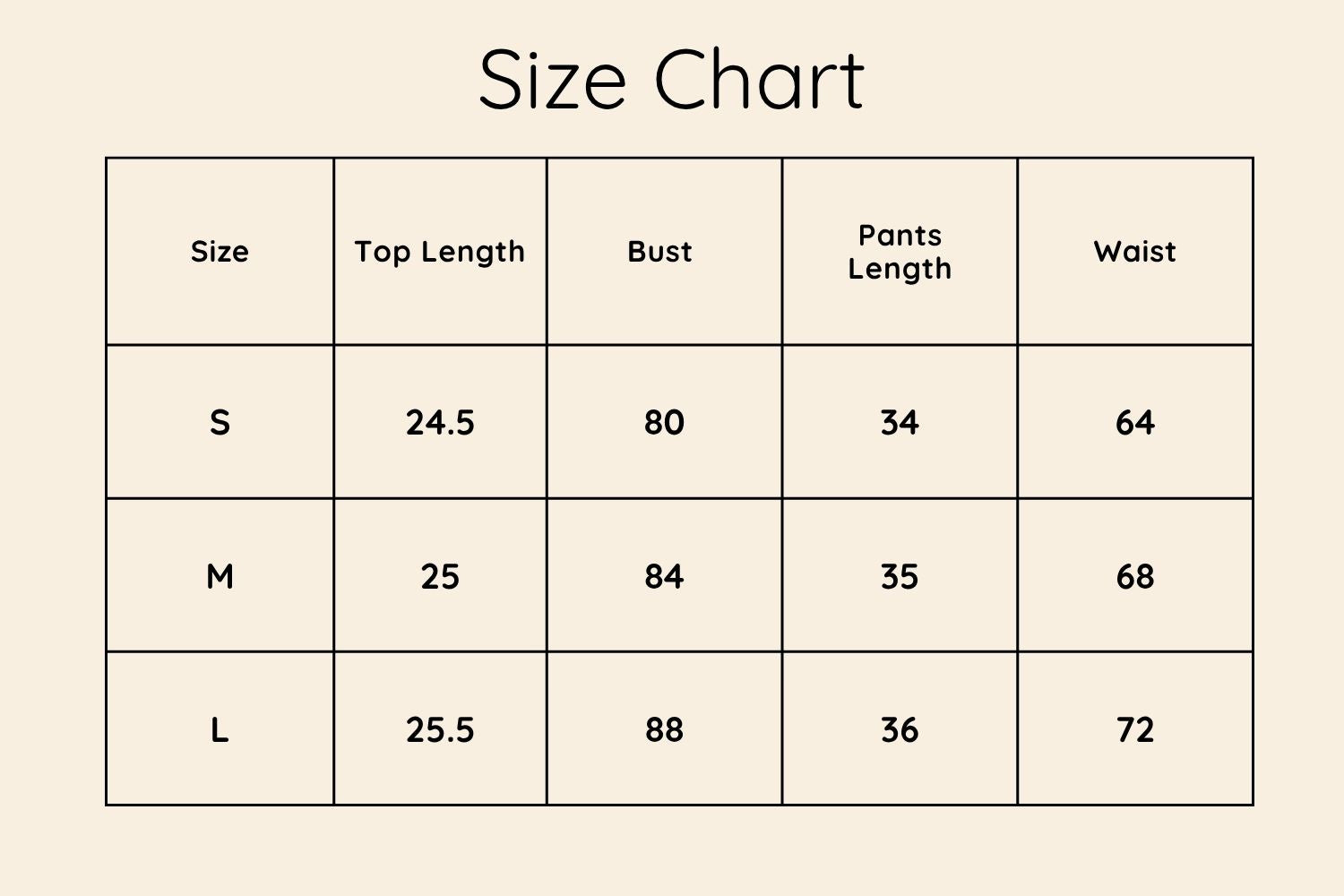 Size Chart CM
