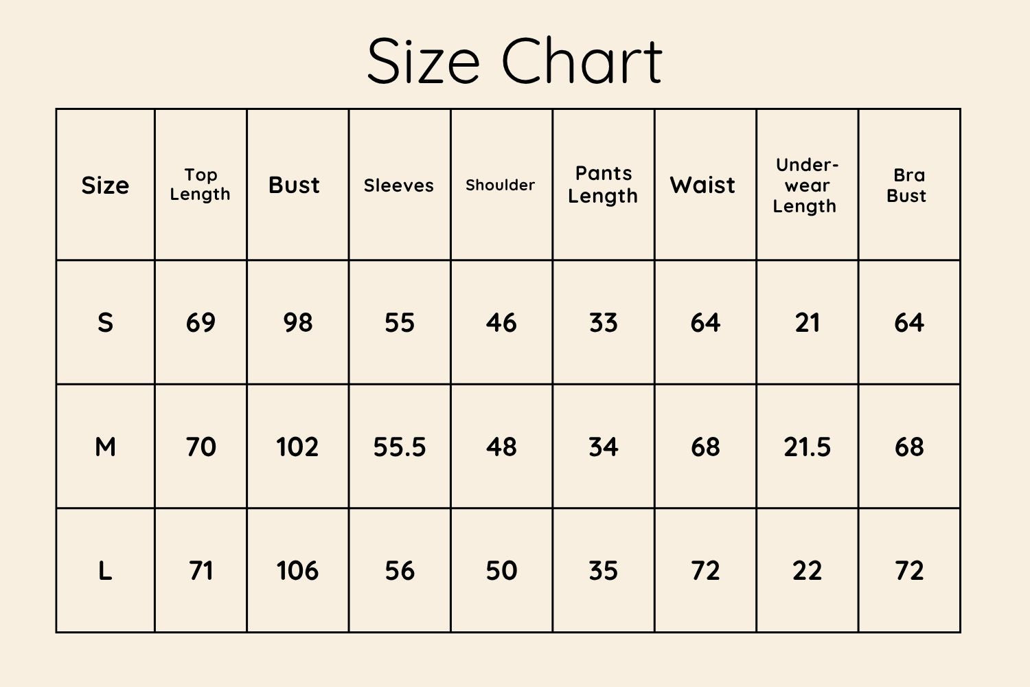 Size Chart CM