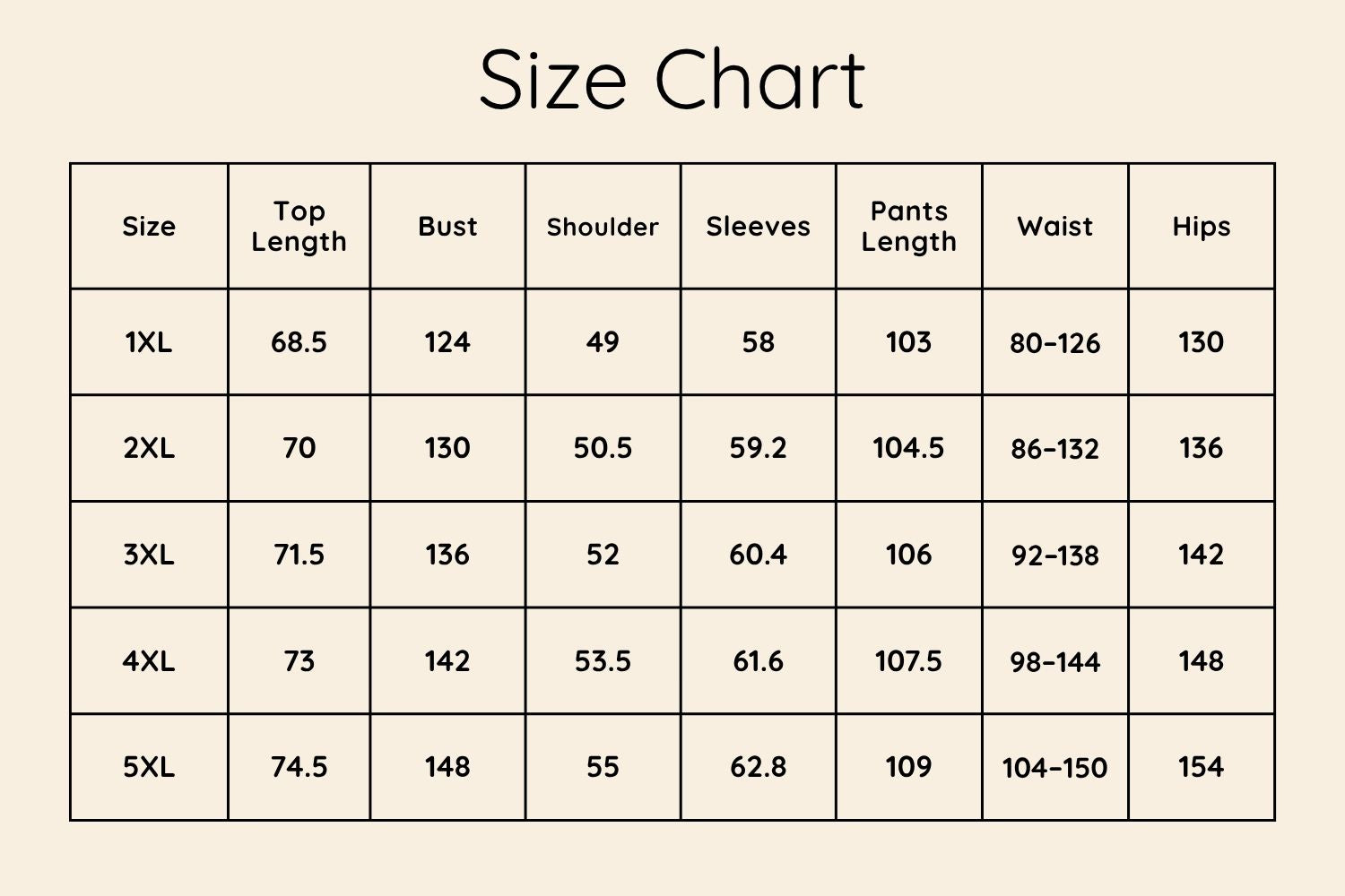 Size Chart CM
