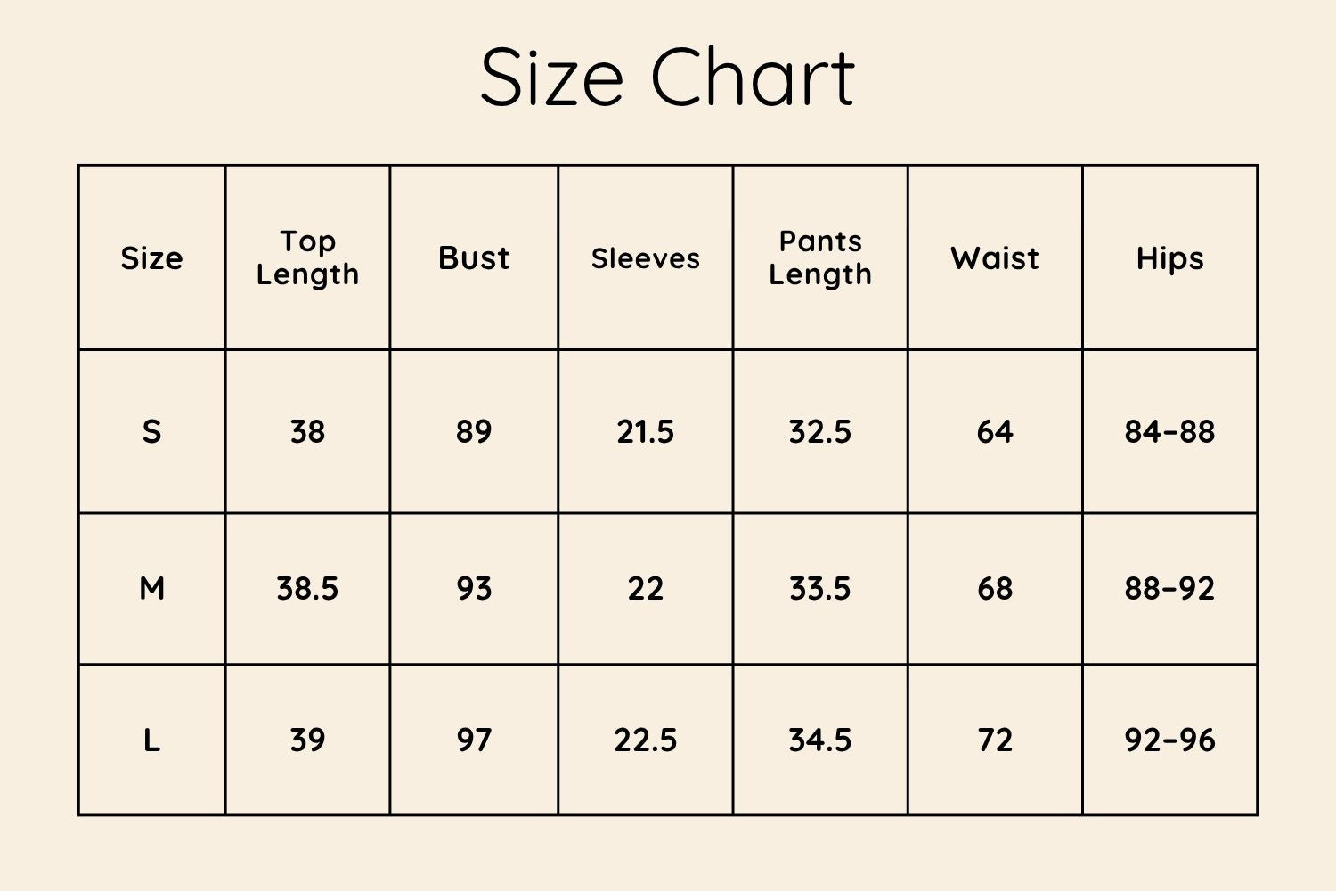Size Chart CM