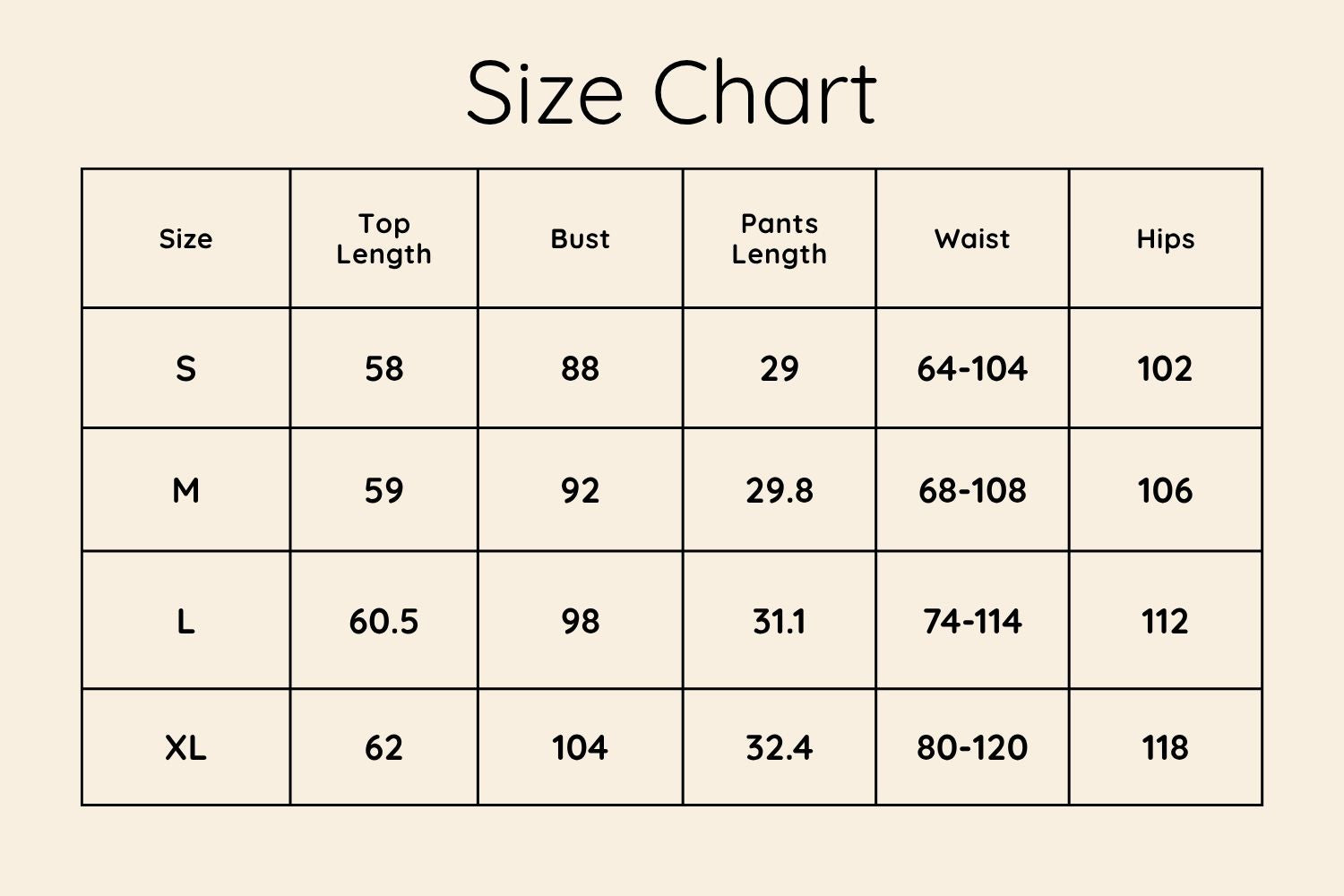 Size Chart CM