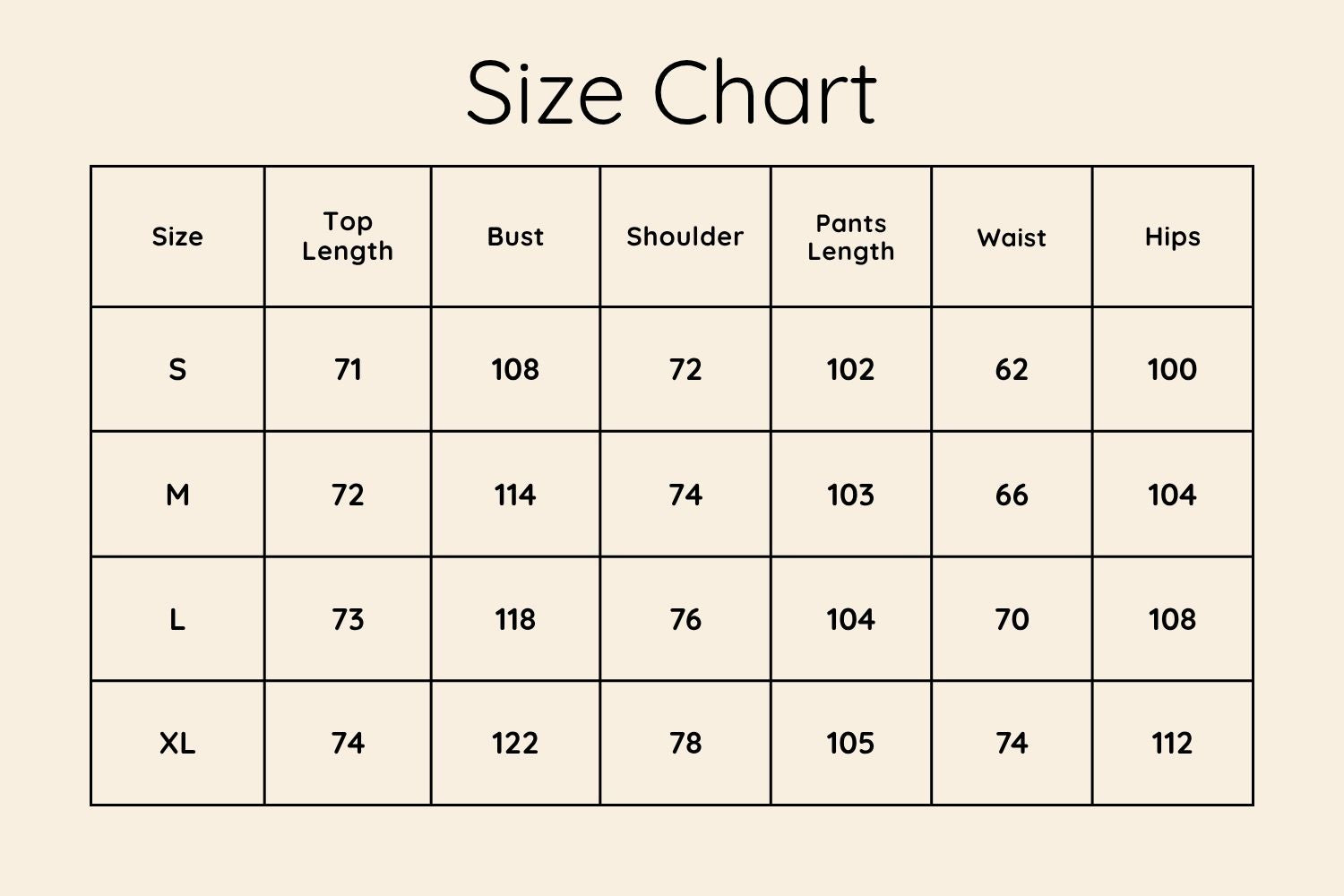 Size Chart CM