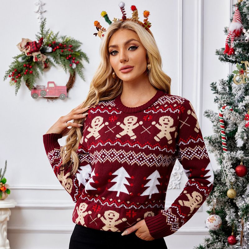 Wine Red Gingerbread Knit Christmas Jumper