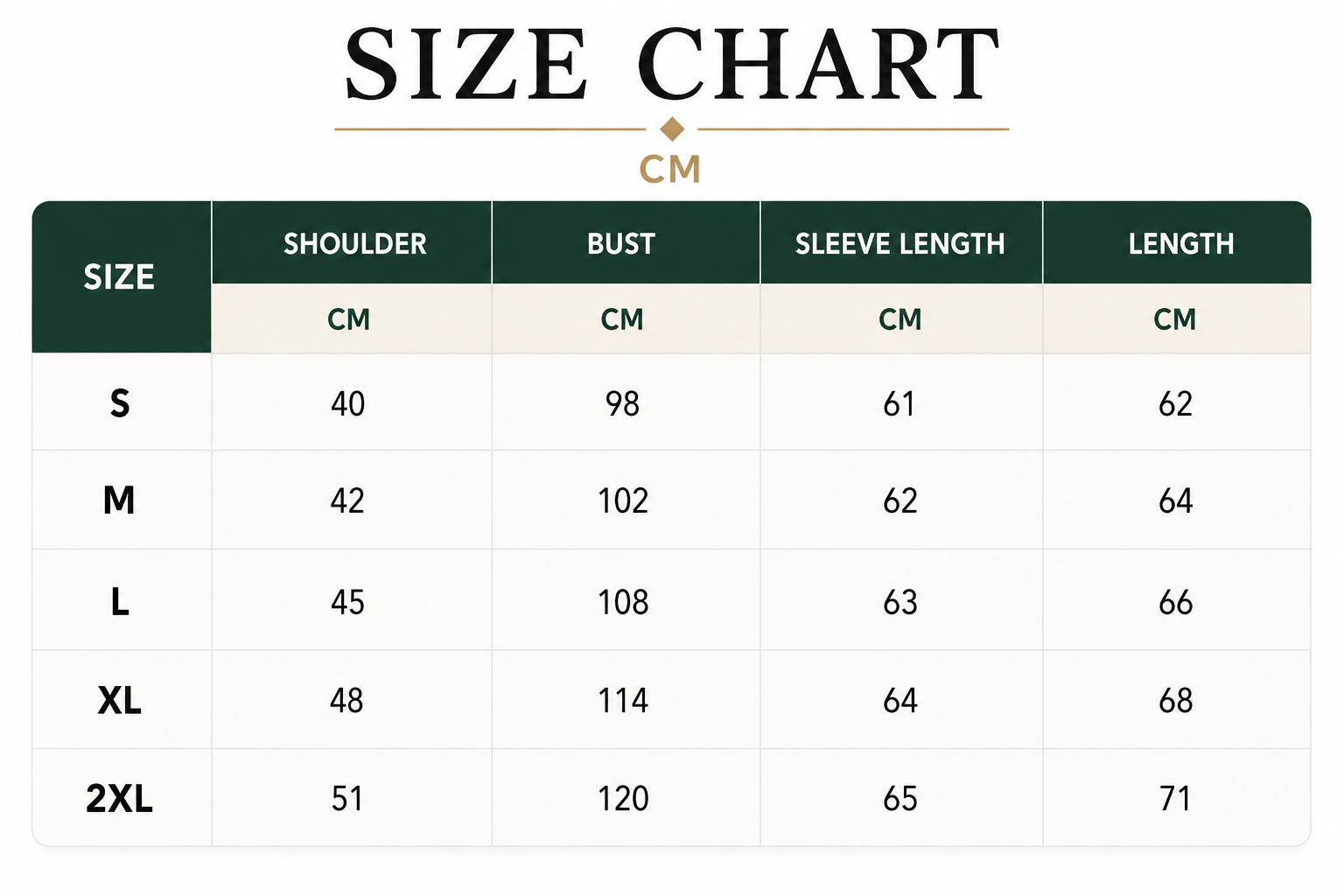 Size Chart CM